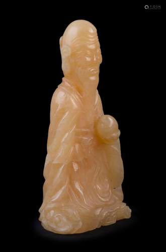 A Chinese carved stone statue of an immortal, 19th/20th cent...