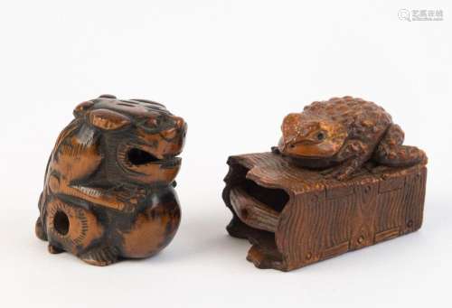 Two antique Japanese carved boxwood netsuke of a toad and a ...