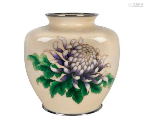 A Japanese cloisonné vase, silver wirework with chrysanthemu...