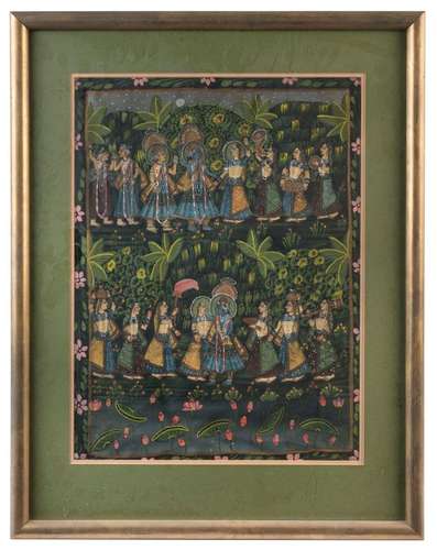 Antique Indian painting on silk, 19th/20th century, 55 x 40c...