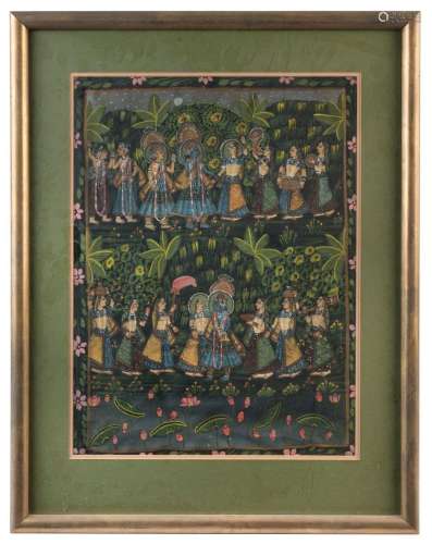 Antique Indian painting on silk, 19th/20th century, 55 x 40c...
