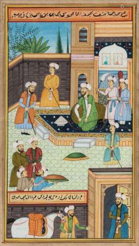 Indo-Persian court scene manuscript page painting, 19th/20th...