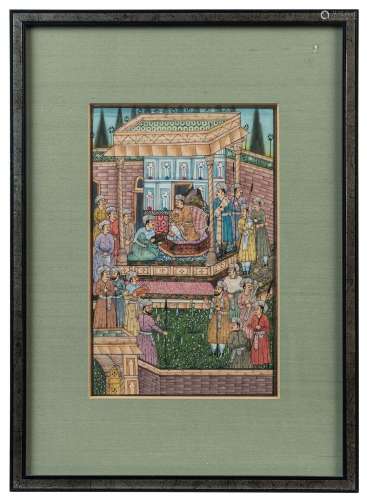 Indo-Persian Raj court scene painting, 20th century, 22 x 14...