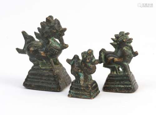 OPIUM WEIGHTS, antique Burmese set of three graduated bronze...