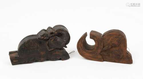 Two sets of antique Burmese opium scales with carved timber ...
