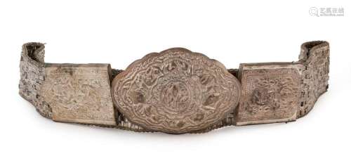 IBAN CHIEFTAIN S BELT: Tribal silver and copper, Borneo, cir...