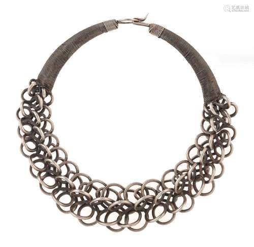 MIAO tribal silver looped neck ring, circa 1950, 28cm high, ...