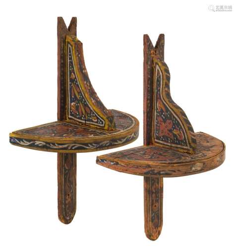 A pair of Ottoman painted wooden wall mounts (Kavukluk) of c...