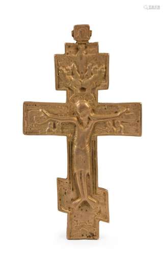 Russian cast bronze crucifix, 18th/19th century, 19.5cm high