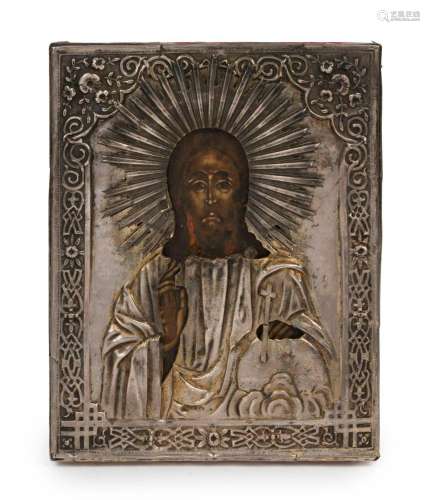 Christ Pantokrator Russian silver icon by Muromtsev of Mosco...