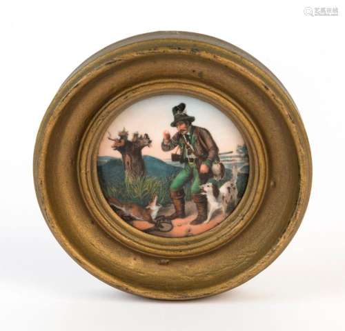 An antique German porcelain miniature circular plaque of a h...