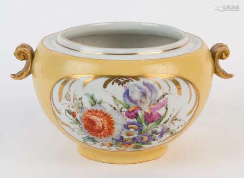 An Italian yellow porcelain vase with hand-painted floral vi...