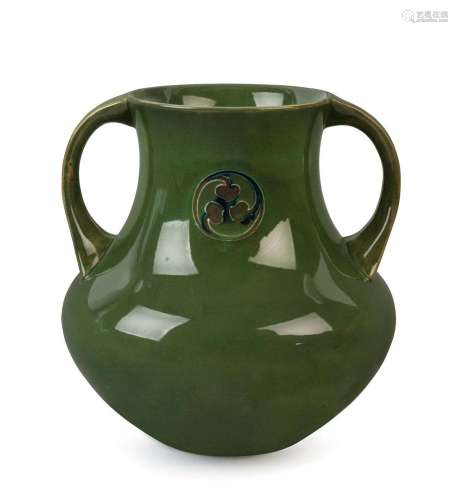 MOORCROFT "Flamminian" ware green glazed pottery v...