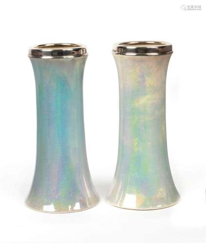 A pair of English Art Deco lustre ware porcelain vases with ...