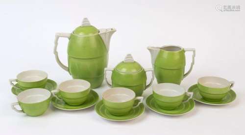 Czechoslovakian green porcelain Art Deco tea ware, setting f...