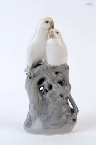 ROYAL COPENHAGEN porcelain statue of two white budgerigars, ...