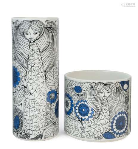 ARABIA WARE two cylindrical Finnish porcelain vases, circa 1...