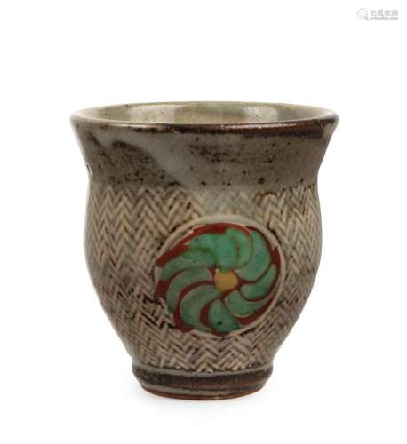 TATSUZO SHIMAOKA studio pottery beaker with blue and green c...