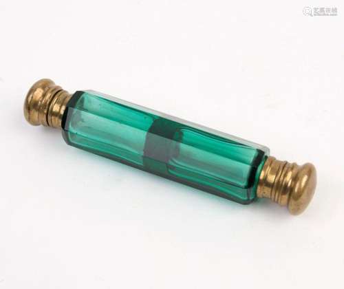 An antique green glass double ended scent bottle, 19th centu...