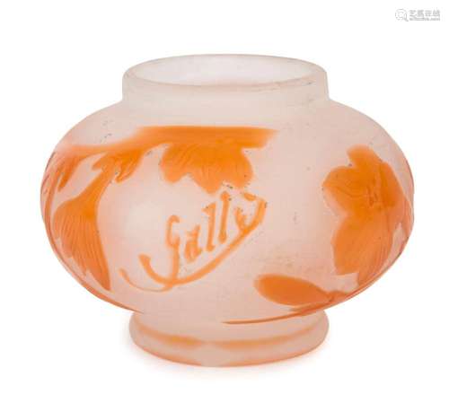 GALLE French Art Nouveau orange and opaque cameo glass vase,...