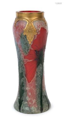 LEGRAS French Art Nouveau cameo glass vase with gilded highl...