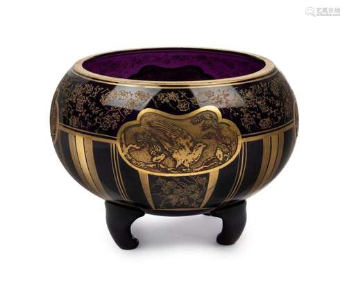 MOSER amethyst glass vase with gilt decoration, circa 1920, ...