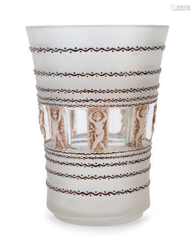 LALIQUE "Florence" French art glass vase with brow...