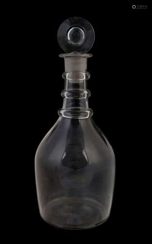 A Georgian triple ringed decanter with target stopper, 18th/...