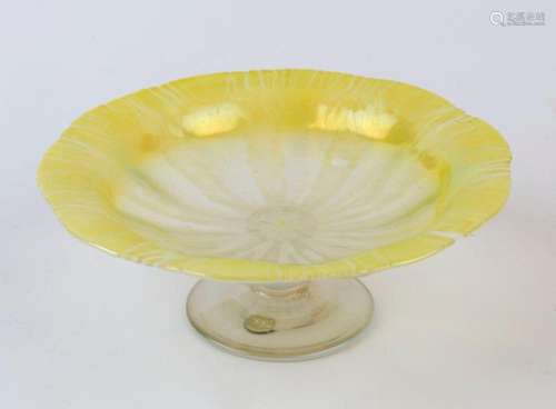 TIFFANY American art glass bon bon dish with yellow iridesce...