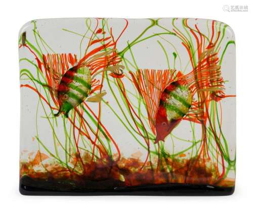 CENEDESE Murano glass Aquarium fish block with two fish, by ...