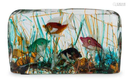 CENEDESE Aquarium Murano glass fish block with four fish, by...