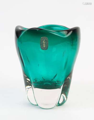 WHITEFRIARS English vintage green glass vase with original l...