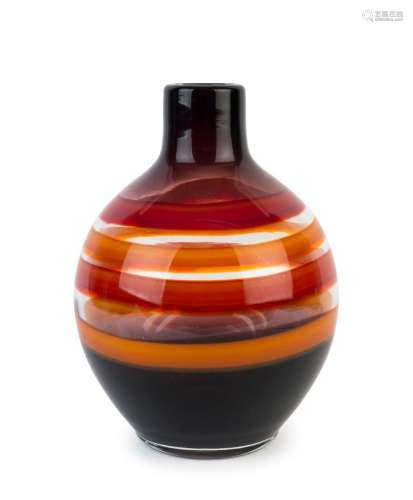 CENEDESE Murano glass vase with orange swirling design, 25cm...