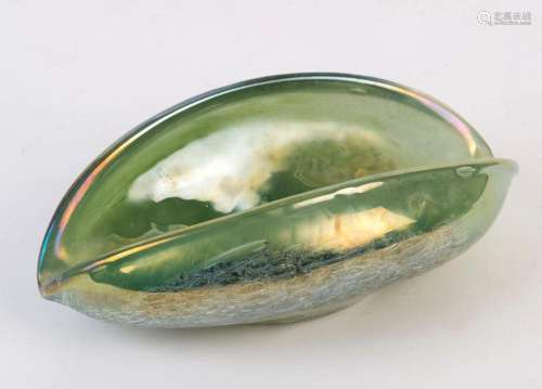A green art glass bowl with bubble inclusions, 7cm high, 20c...