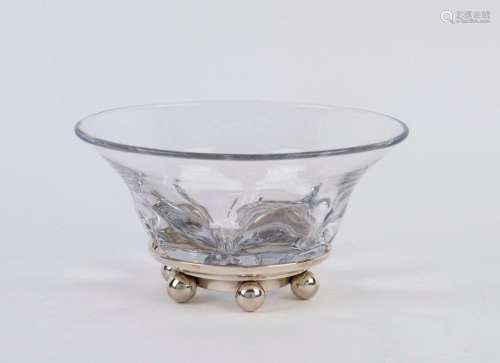 ORREFORS Swedish crystal bowl on Belgian silver base by Wolf...