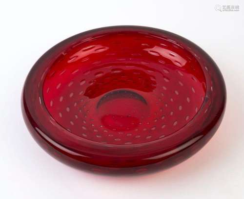 WHITEFRIARS English vintage ruby glass fruit bowl with boule...