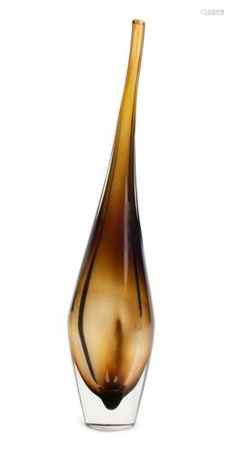 A tall brown Sommerso art glass vase, possibly Australian, e...