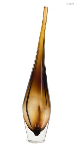 A tall brown Sommerso art glass vase, possibly Australian, e...