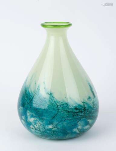 A green and blue art glass vase, 24cm high