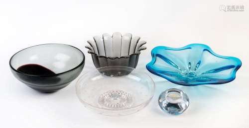 Stuart crystal fruit bowl, glass candle holder, blue Murano ...