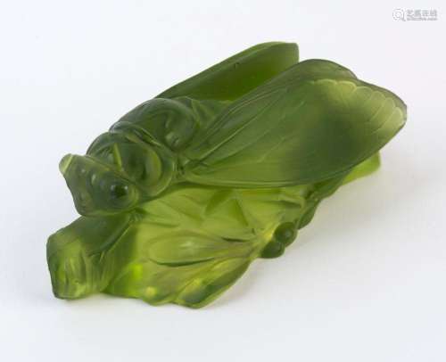 An Art Nouveau antique green glass cicada figure, most likel...