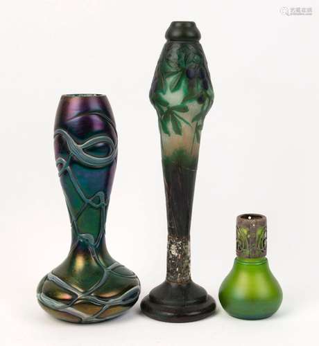 LOETZ Bohemian Art Nouveau iridescent green glass vase, DAUM...