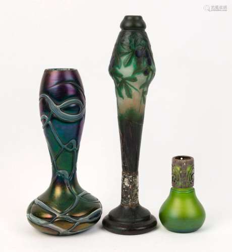 LOETZ Bohemian Art Nouveau iridescent green glass vase, DAUM...