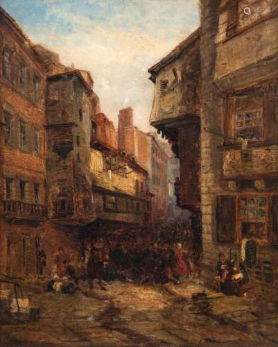 SCOTTISH SCHOOL, A scene in Auld Reekie, oil on canvas, earl...