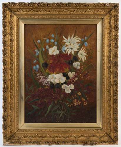 ARTIST UKNOWN (19th Century) floral still life, oil on canva...