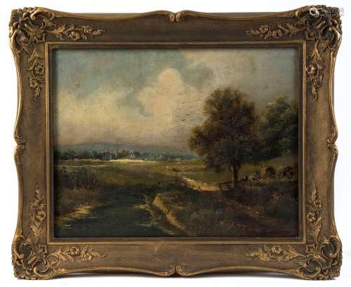 ARTIST UKNOWN (19th Century) village scene landscape, oil on...