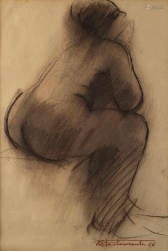 ARTIST UNKNOWN, (seated figure, sketch), charcoal on paper, ...