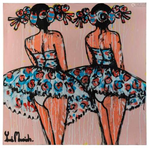 YOSI MESSIAH (1964 - ), Blue Ballerinas, mixed media, signed...