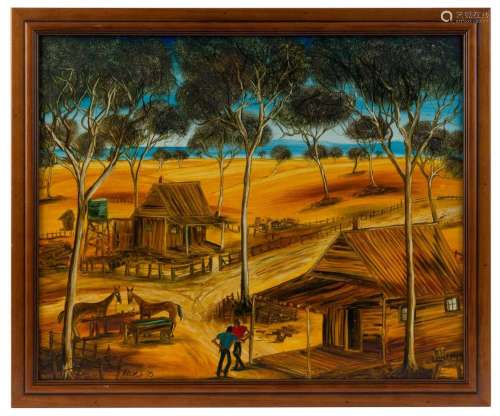 RAY REEVES (working 1990s), (farm scene), oil on board, sign...