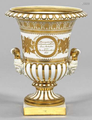 Prunkvolle Biedermeier-Andenkenvase mit reichem Golddekor